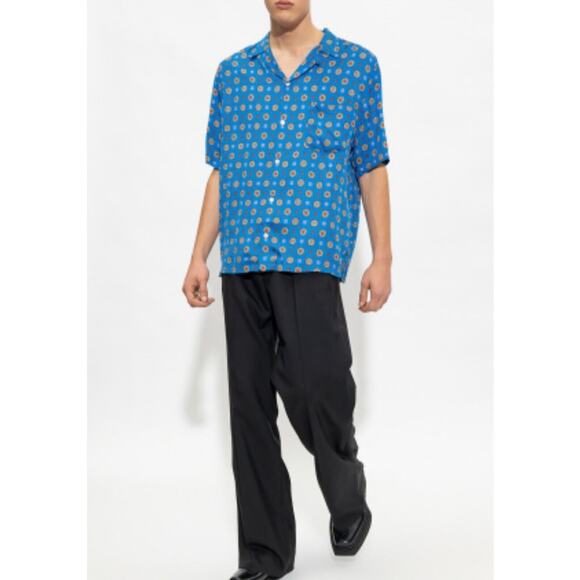 ALLSAINTS Emblem Patterned Relaxed Fit Short Sleeve Blue Shirt NOWT - Picture 1 of 7